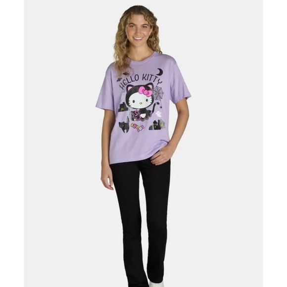 Hello Kitty Women's Halloween Graphic Short Sleeve Tee Purple Large NEW - Picture 3 of 4